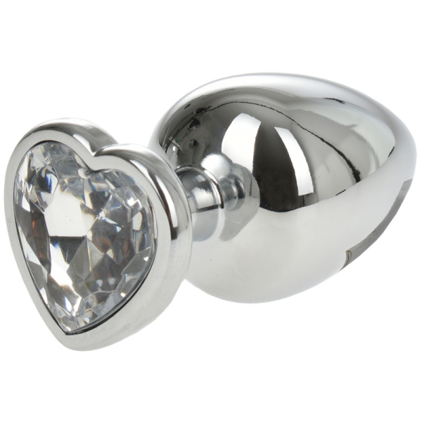 Hearty Metal Butt Plug Large Silver With Color Crystal Base - Assorted Colors