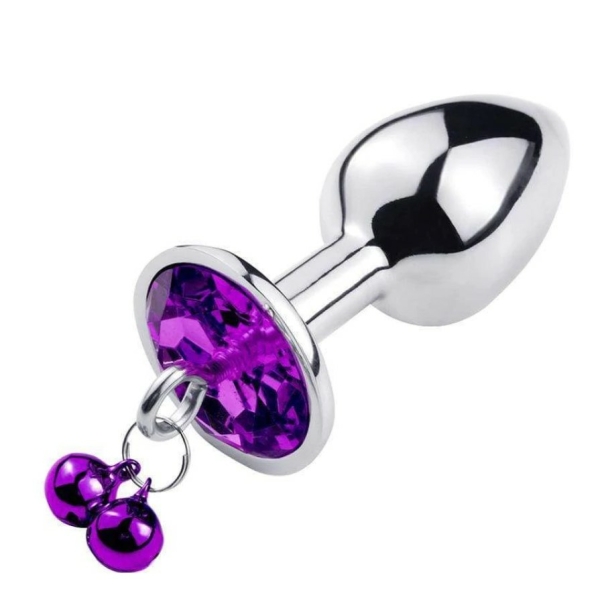 Small Metal Anal Plug With Bell Ring My Bells-Purple