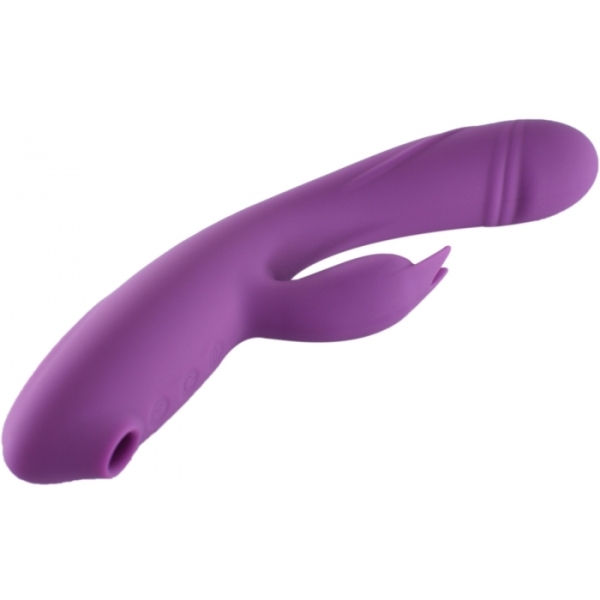 Triple Delight Rabbit Silicone Vibrator, 10 Vibration Modes, 5 Suction Modes, USB Rechargeable - Purple