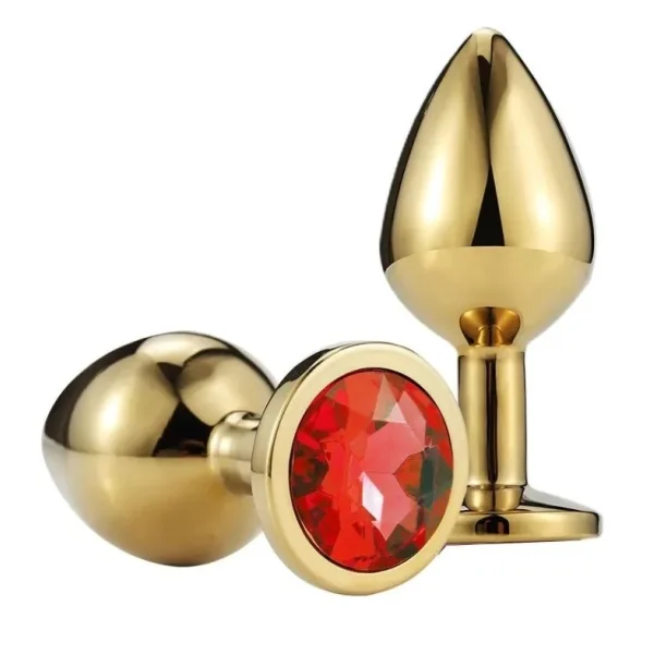 Metallic Anal Buttplug Large Gold With Color Crystal Base / Assorted Colors