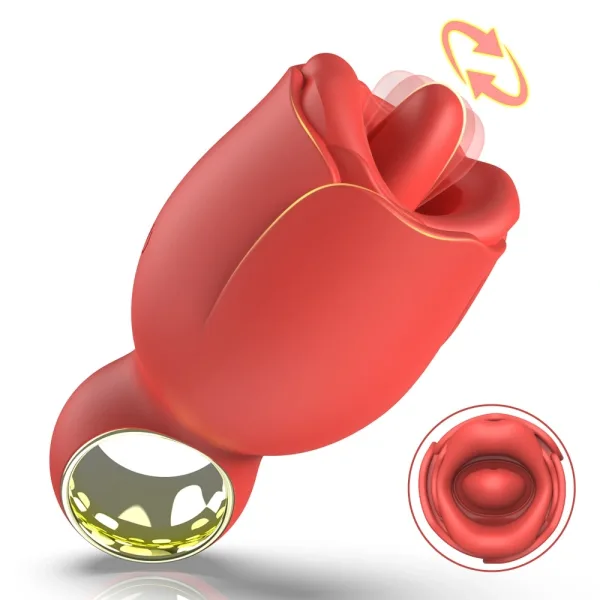 Red Silicone Lip & Tongue Vibrator,8+8 Vibrating & Licking Modes