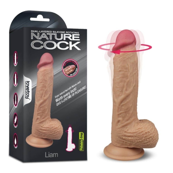 8.5" Dual layered Silicone Nature Rechargeable Cock Liam-Rotating & Vibrating Heating up to 40 Degrees