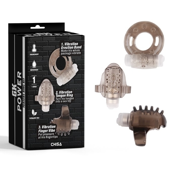 Set Mini Toys Teasers Vibrating Cock Rings Kit - Grey