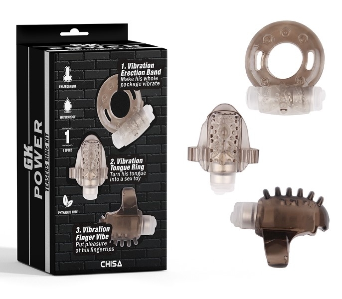 Set Mini Toys Teasers Vibrating Cock Rings Kit - Grey