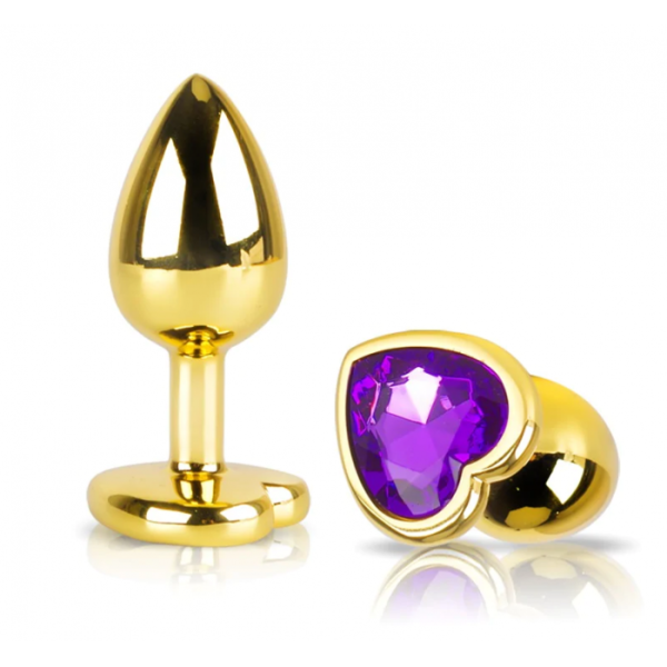 Hearty Metal Butt Plug Small Gold With Color Crystal Base - Assorted Colors