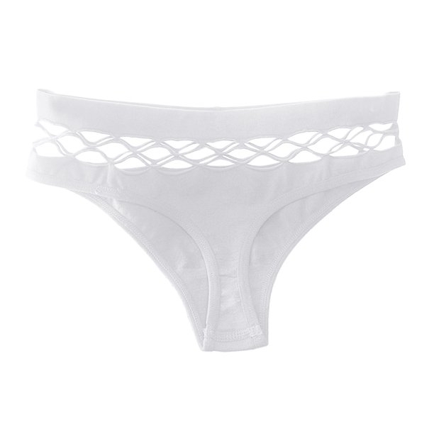 High Waist Elastic Thong Bikini, White - Image 2