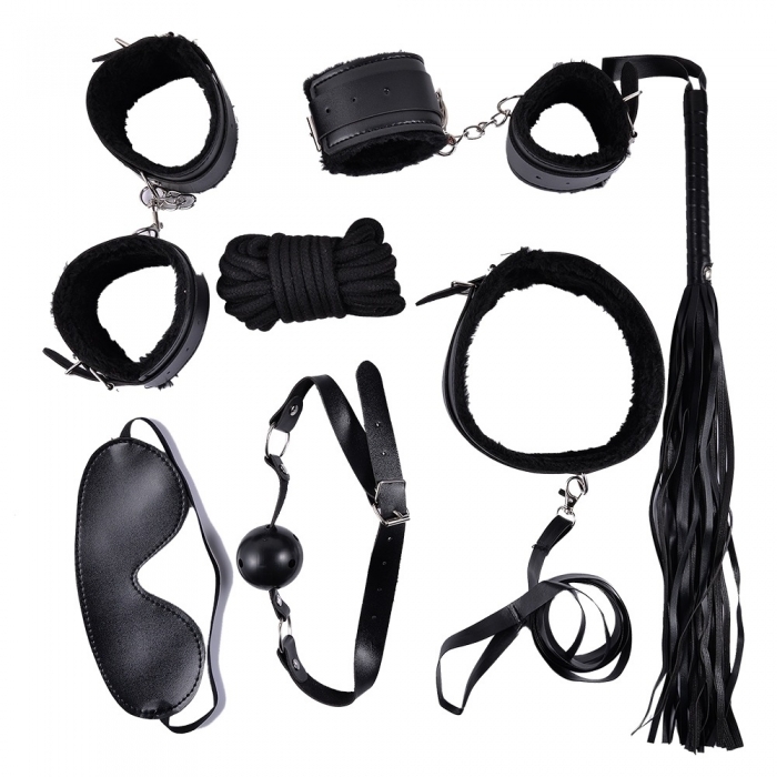 Love Me Set BDSM Restraint , 7 Pieces - Black