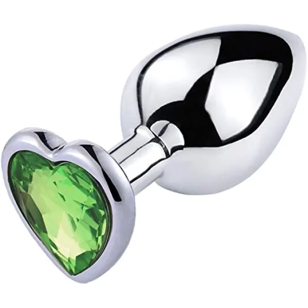 Hearty Metal Butt Plug Medium Silver With Color Crystal Base - Assorted Colors