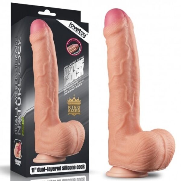 11" Dual Layered Platinum Silicone Cock 1 - Flesh