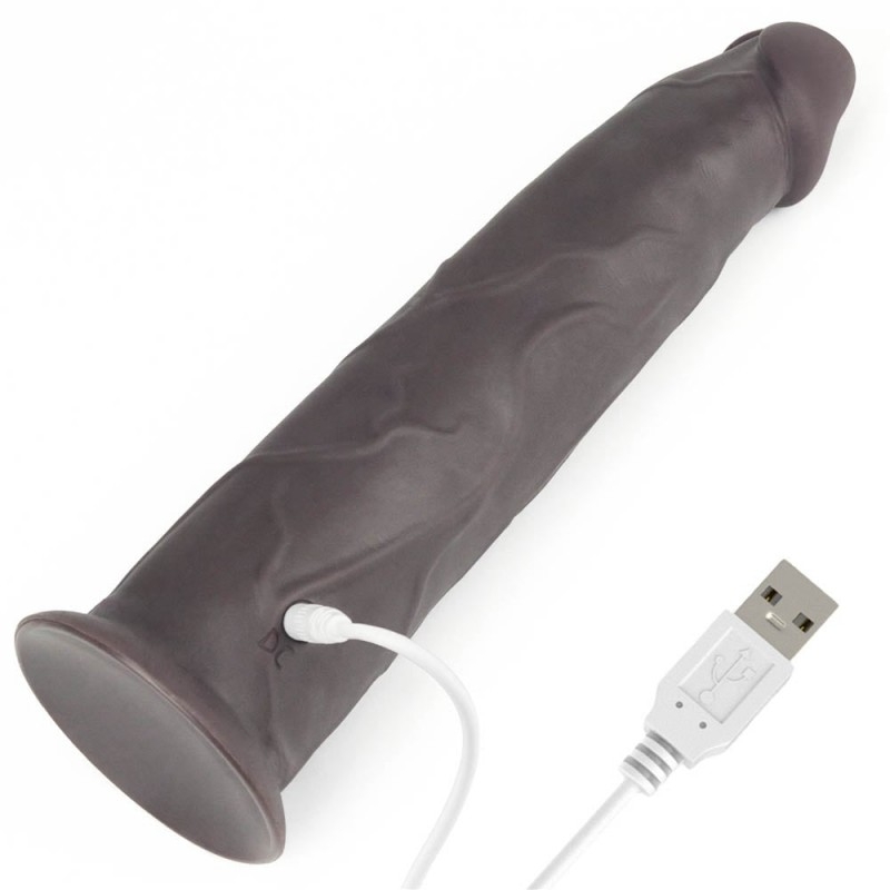 9.0" Dual Layered Platinum Silicone Rotator & Vibrating Rechargeable Cock - Brown - Image 2