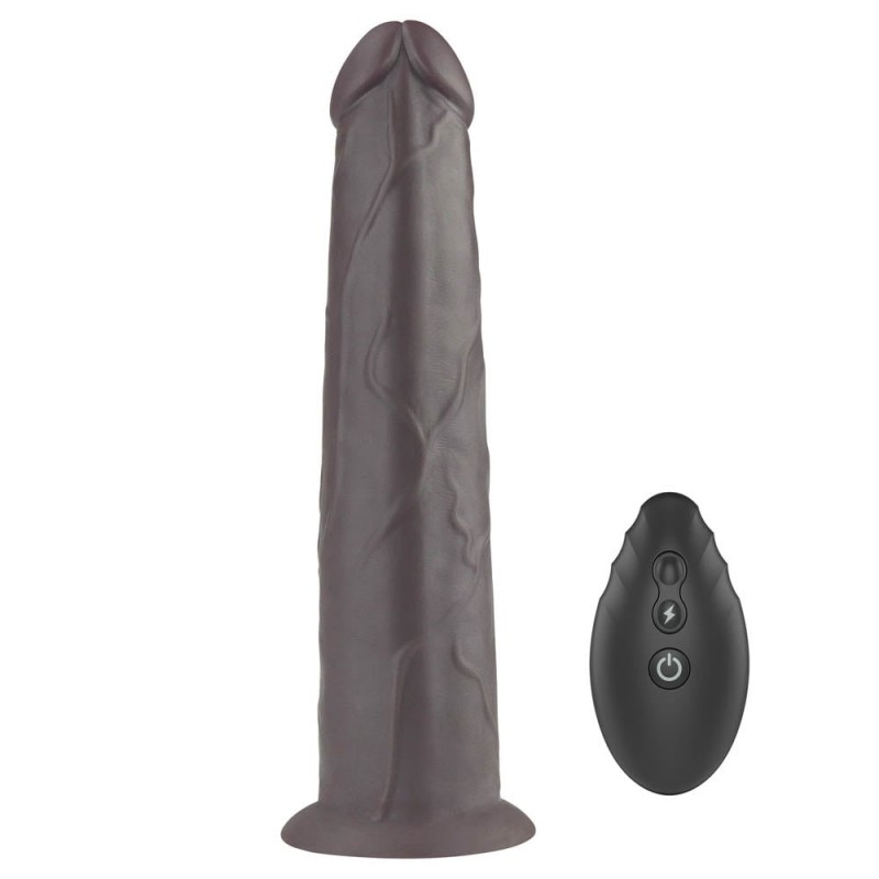 9.0" Dual Layered Platinum Silicone Rotator & Vibrating Rechargeable Cock - Brown - Image 4