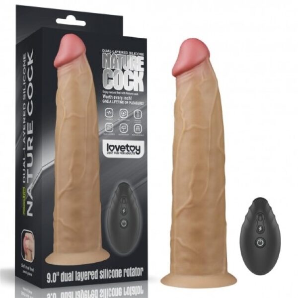 9.0" Dual Layered Platinum Silicone Rotator & Vibrating Rechargeable Cock - Flesh