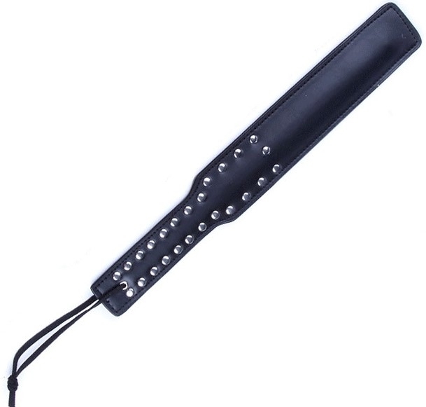 Faux Leather Long Studded Paddle - Black - Image 2