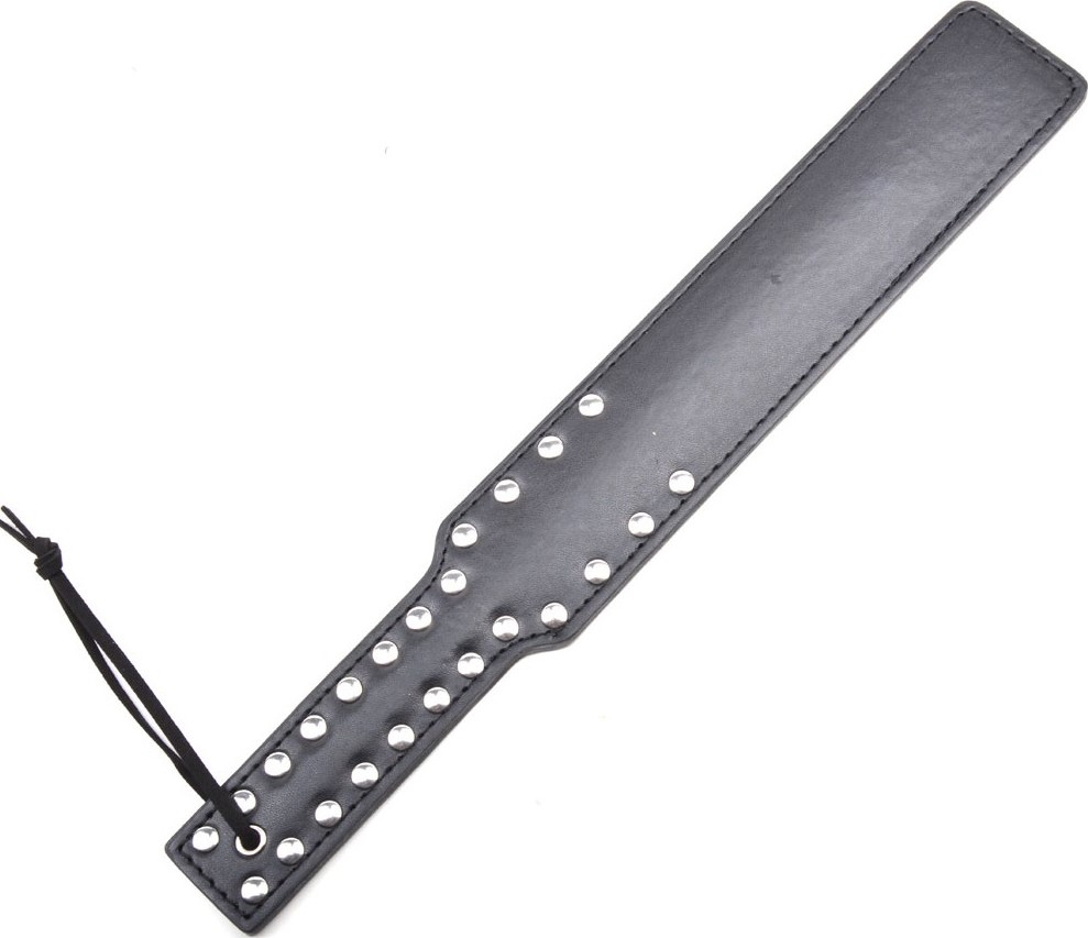 Faux Leather Long Studded Paddle - Black