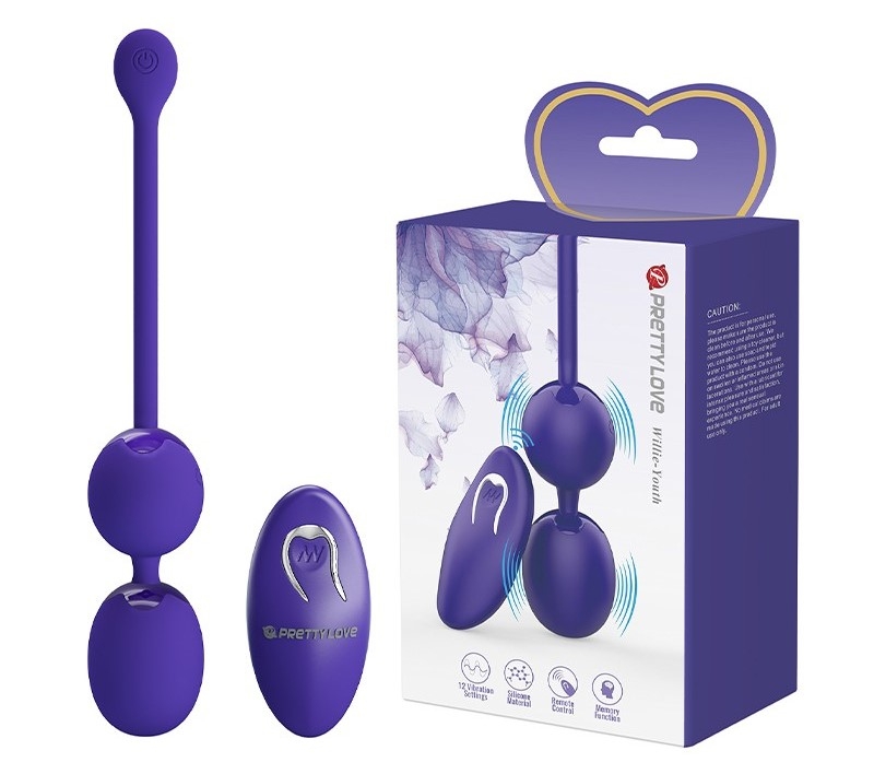 Willie Youth USB Rechargeable Silicone Kegel Balls, Remote Control, 12 Vibrating Modes - Violet