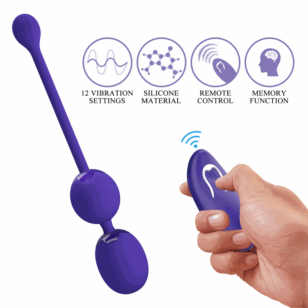 Willie Youth USB Rechargeable Silicone Kegel Balls, Remote Control, 12 Vibrating Modes - Violet - Image 2