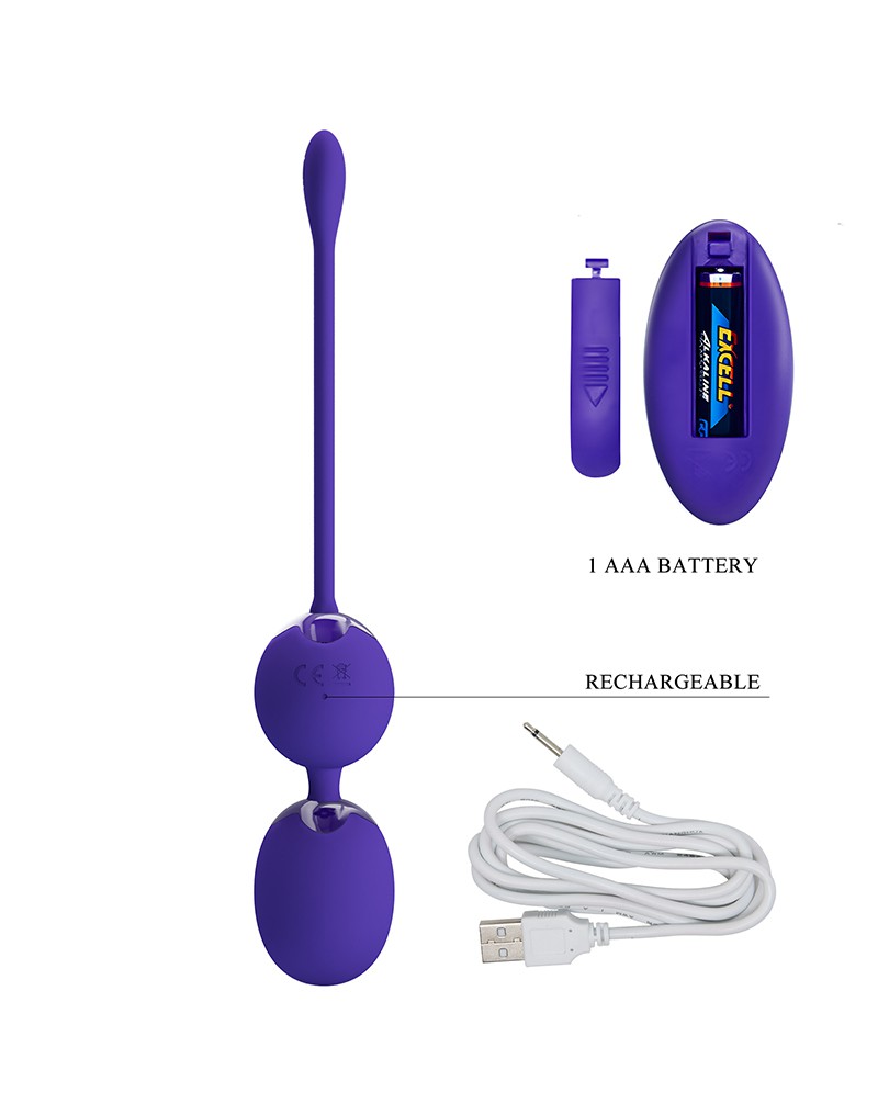 Willie Youth USB Rechargeable Silicone Kegel Balls, Remote Control, 12 Vibrating Modes - Violet - Image 6