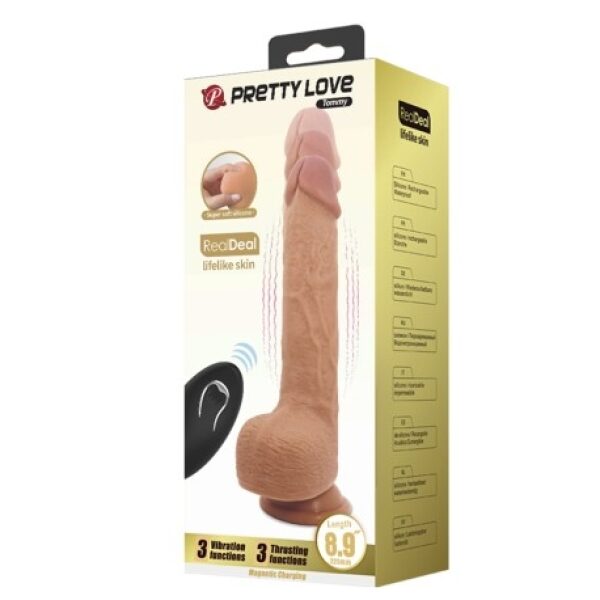 Pretty Love Tommy 8,9" Vibrating With Remote control Dildo, USB Rechargeable - Brown
