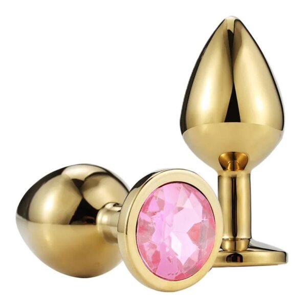 Metallic Anal Butt Plug Small - Gold with With Color Crystal Base / Assorted Colors