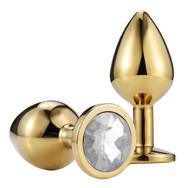 Metallic Anal Butt Plug Medium - Gold With Color Crystal Base / Assorted Colors