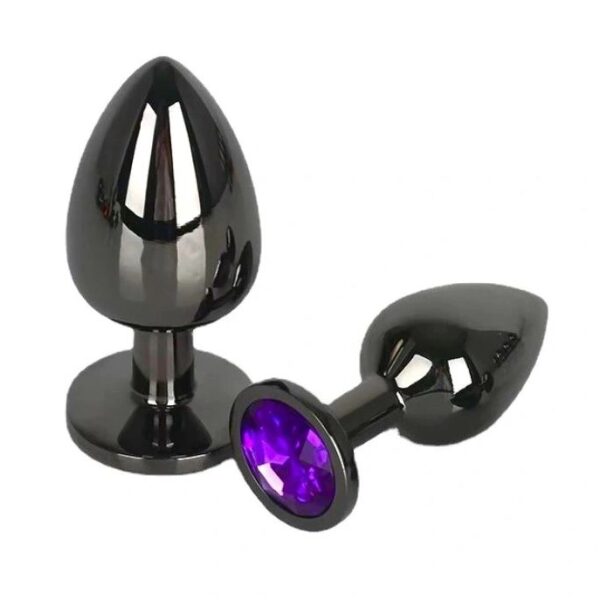 Metallic Dark Anal Plug, Small with Crystal -  Assorted Colors