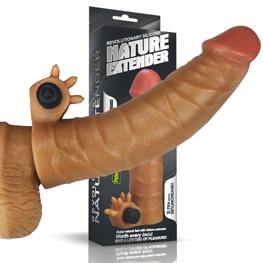 Add 1.5" Vibrating Silicone Extender - Brown - Image 2