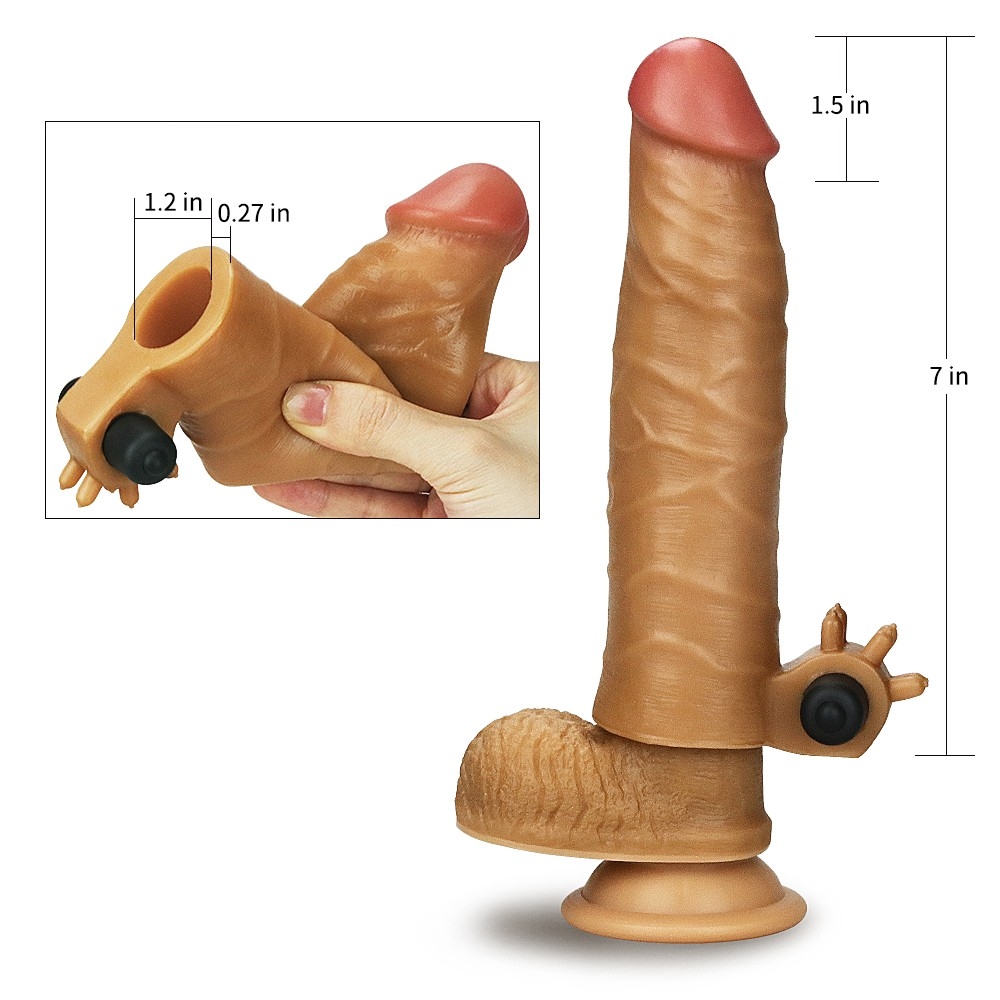 Add 1.5" Vibrating Silicone Extender - Brown - Image 5
