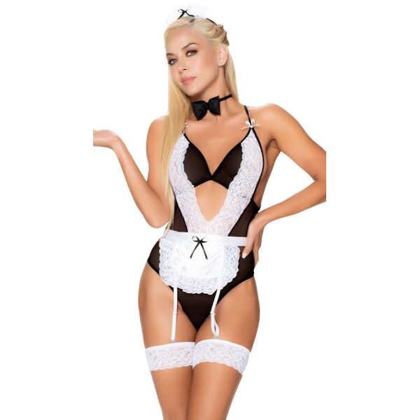 Naughty Maid Costume, 5 Pieces, White/Black - L/XL