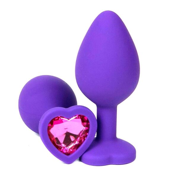 Anal Plug Brighty Medium Silicone with Heart Shape Color Diamond Base / Assorted Colors