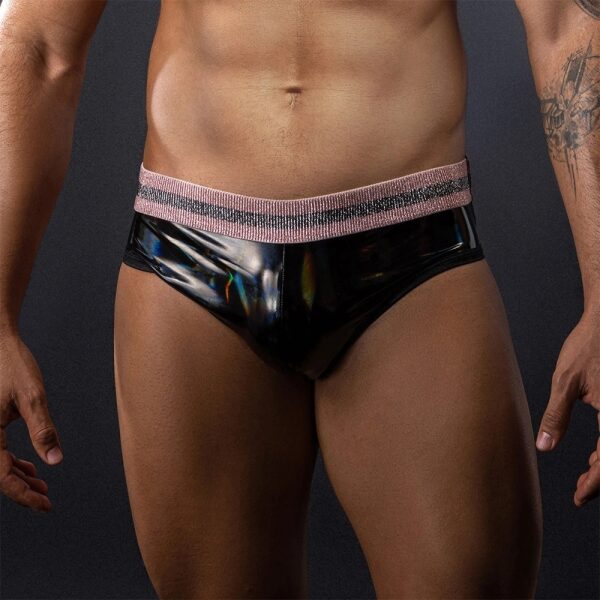 Men's Wetlook Brifes, Pink Elastic Band, Black, S/M