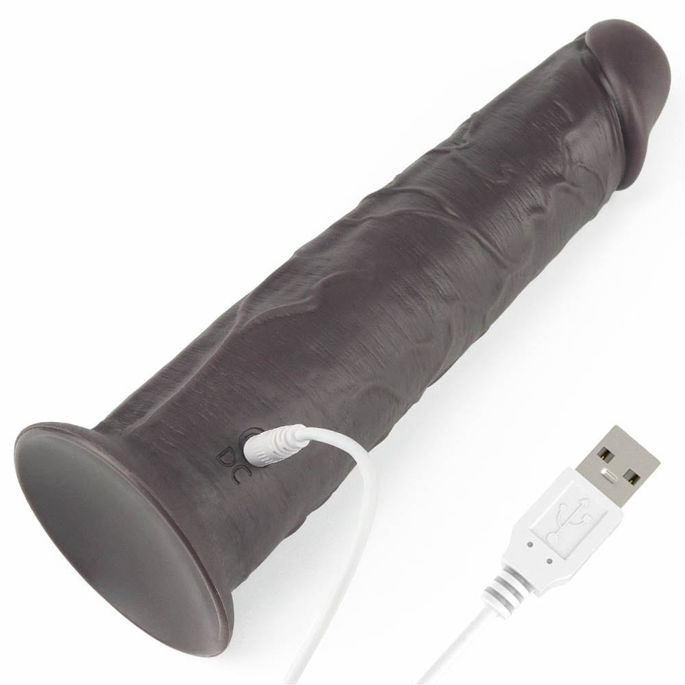 8.0" Dual Layered Platinum Silicone Rotator & Vibrating Rechargeable Cock - Brown - Image 3