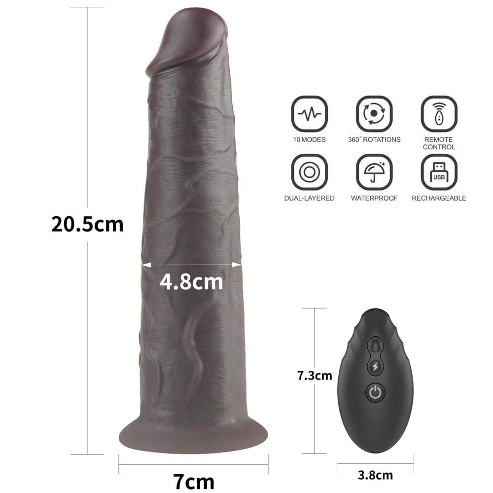8.0" Dual Layered Platinum Silicone Rotator & Vibrating Rechargeable Cock - Brown - Image 2