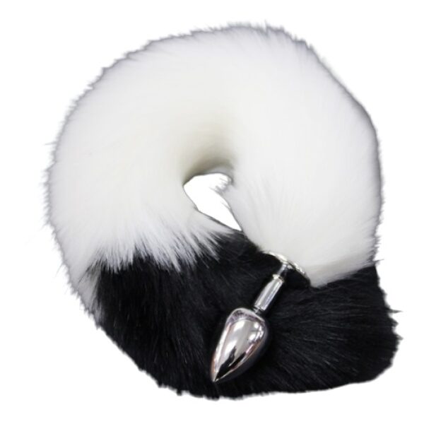 Metal Anal Plug Small with Long Tail - White/Black