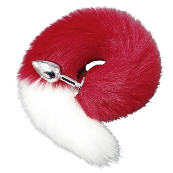 Metal Anal Plug Small with Long Tail - Red/White