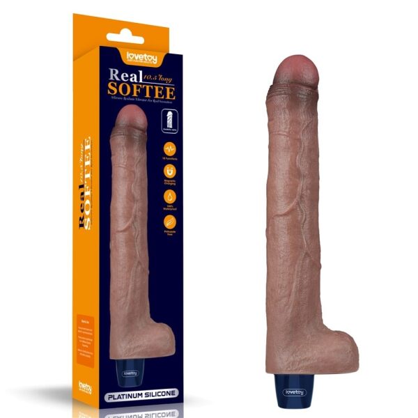 10.5" REAL SOFTEE Rechargeable Silicone Vibrating Dildo - Brown