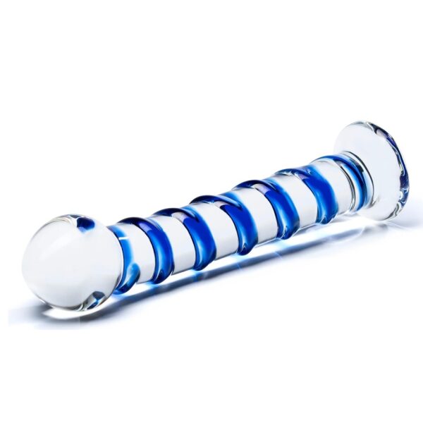 Spiral Dildo, Premium Glass, Blue - 17 cm