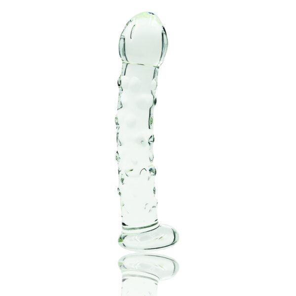 Ribbed Dildo, Premium Glass, Clear - 17 cm