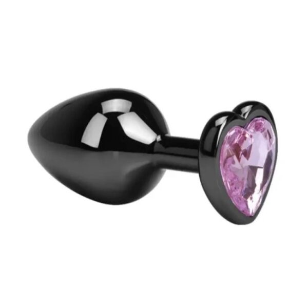 Metallic Dark Anal Plug, Small with Heart Shape Crystal - Light / Pink