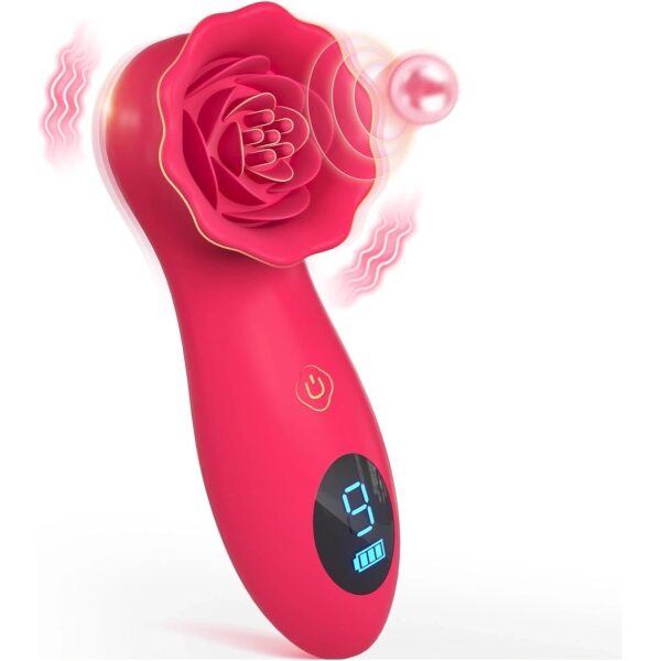 Rosa Clit Stim, 9 Modes, LCD, Silicone, USB, Rechargeable - Red