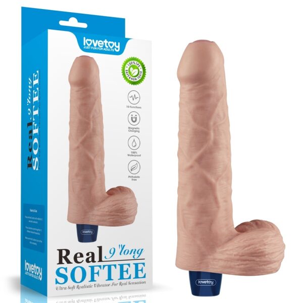 9" REAL SOFTEE Rechargeable Vibrating Dildo - Flesh