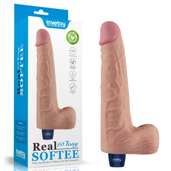 10" REAL SOFTEE Rechargeable Vibrating Dildo - Flesh