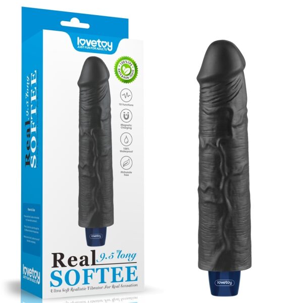 9,5" REAL SOFTEE Rechargeable Vibrating Dildo - Black