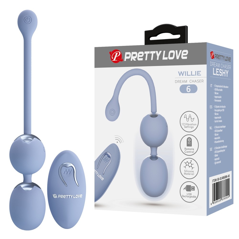 Willie Youth USB Rechargeable Silicone Kegel Balls, Remote Control, 12 Vibrating Modes - Blue