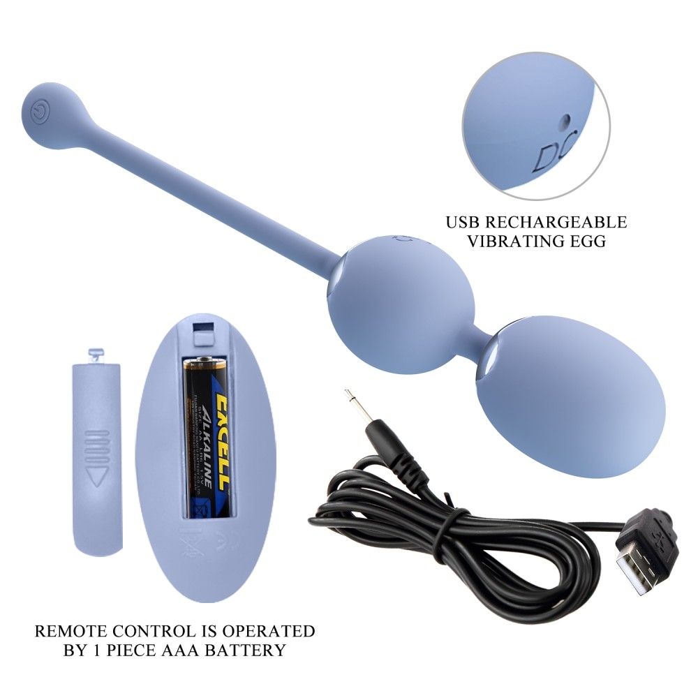 Willie Youth USB Rechargeable Silicone Kegel Balls, Remote Control, 12 Vibrating Modes - Blue - Image 4