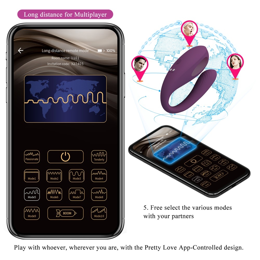 Pretty Love August Rechargeable Wireless Couples Silicone Vibrator - Purple - Image 2