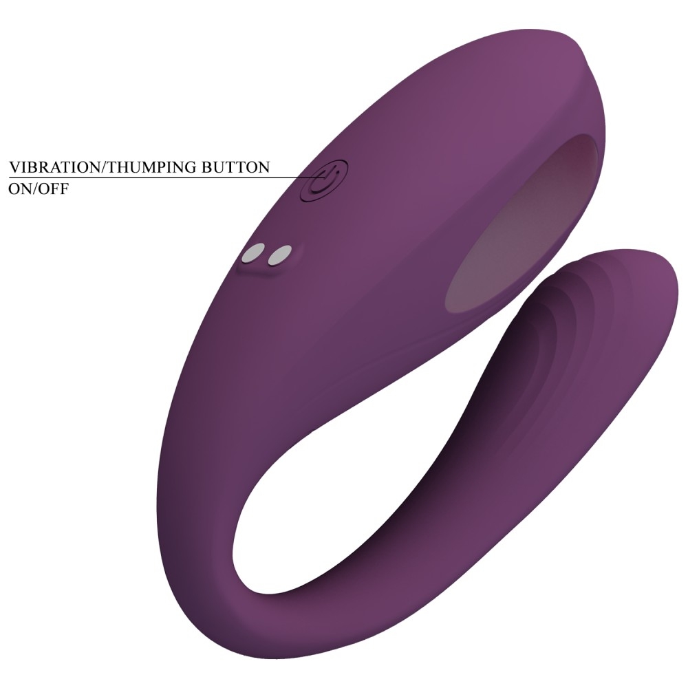 Pretty Love August Rechargeable Wireless Couples Silicone Vibrator - Purple - Image 3