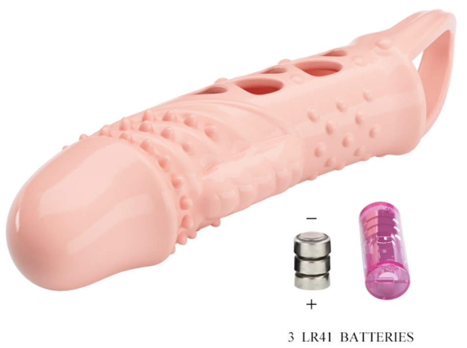 Cecelia Penis Extender with Vibrations, + 2.5 cm, TPR - Flesh - Image 2
