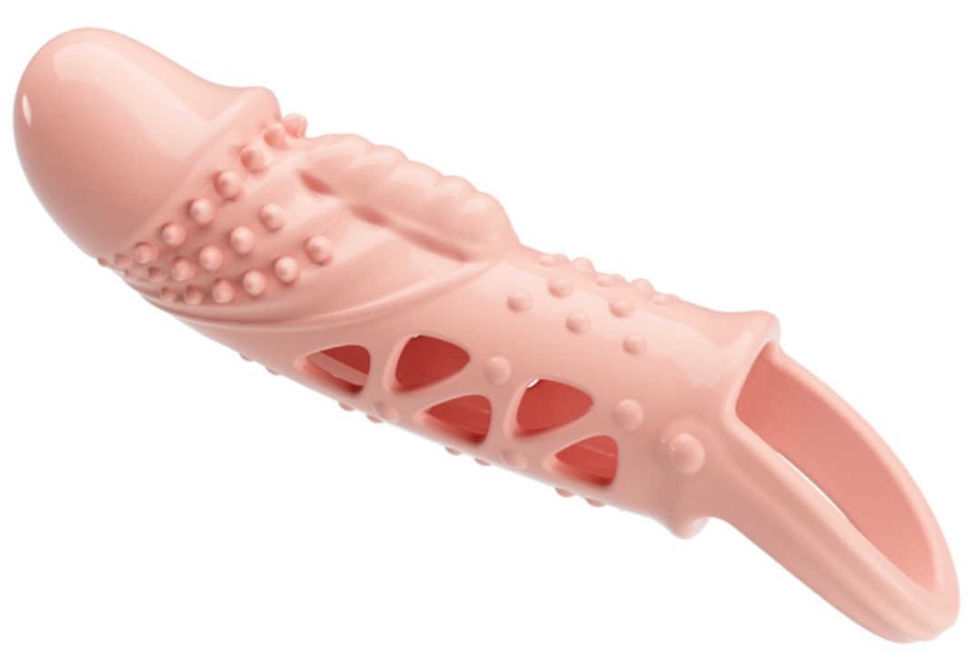 Cecelia Penis Extender with Vibrations, + 2.5 cm, TPR - Flesh - Image 4