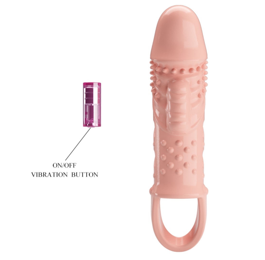 Cecelia Penis Extender with Vibrations, + 2.5 cm, TPR - Flesh - Image 3