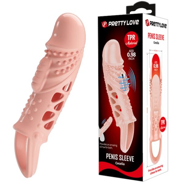 Cecelia Penis Extender with Vibrations, + 2.5 cm, TPR - Flesh
